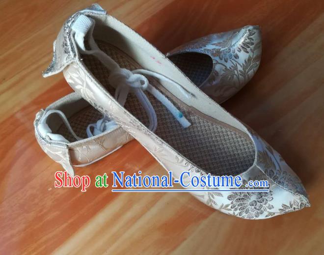 Chinese Ancient Scholar Light Blue Brocade Shoes Ming Dynasty Prince Shoes Traditional Hanfu Shoes