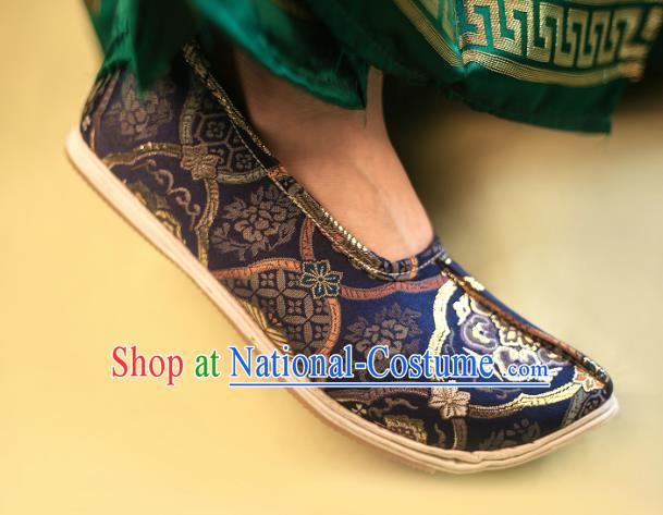 Chinese Handmade Navy Brocade Shoes Traditional Hanfu Shoes Ming Dynasty Noble Prince Shoes