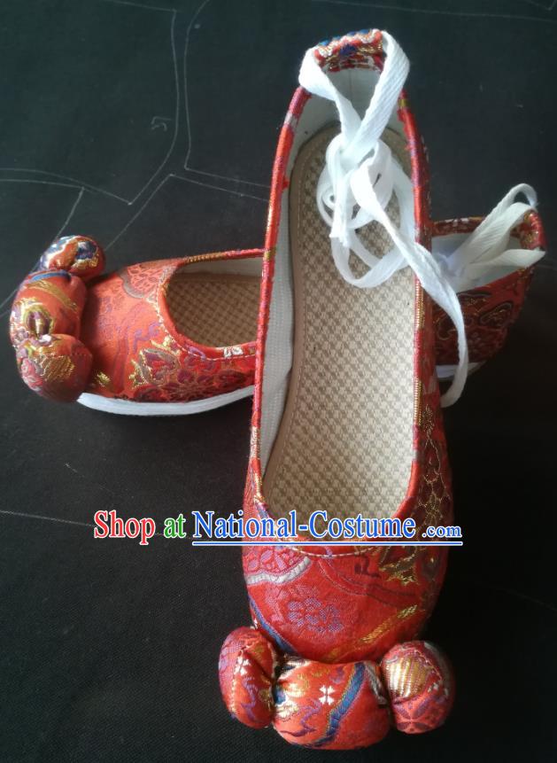 China Classical Wedding Red Brocade Shoes Traditional Tang Dynasty Princess Shoes Bride Shoes