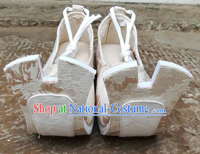 China Traditional Han Dynasty Princess Shoes Classical Wedding Shoes Light Golden Brocade Shoes