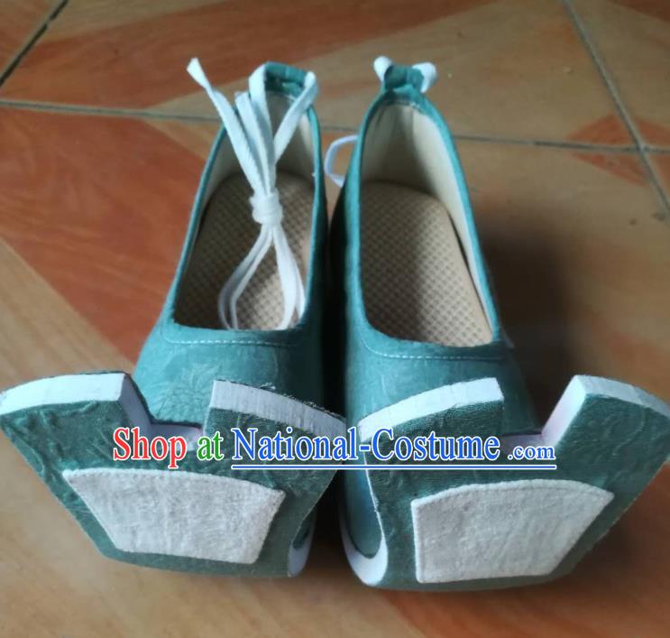 China Traditional Han Dynasty Court Shoes Classical Wedding Shoes Princess Green Cloth Shoes