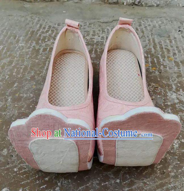 China Classical Wedding Shoes Princess Pink Flax Shoes Traditional Han Dynasty Court Shoes