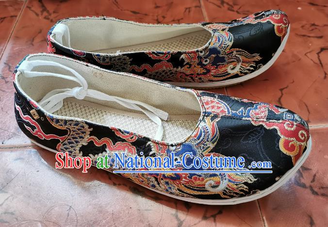 Chinese Ancient Ming Dynasty Shoes Traditional Black Brocade Shoes Hanfu Shoes for Men