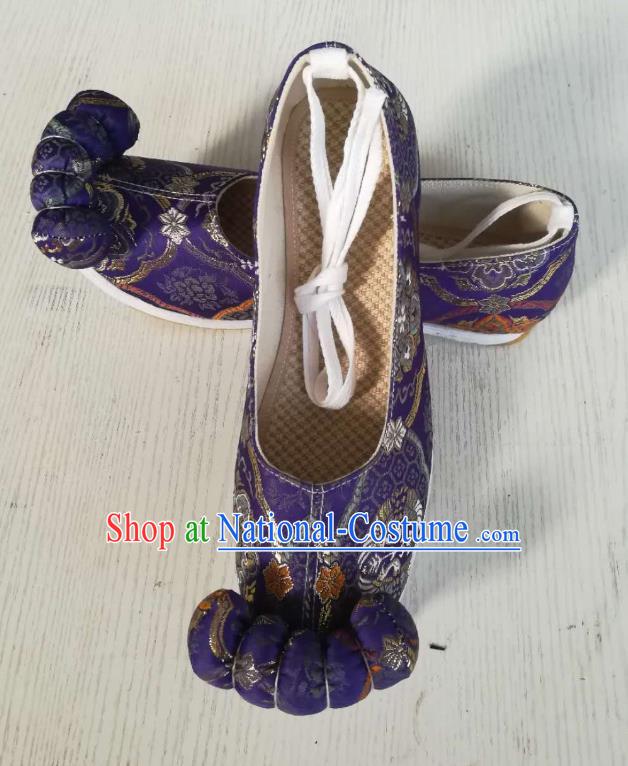 China Traditional Song Dynasty Hanfu Shoes Ancient Princess Shoes Classical Purple Brocade Shoes