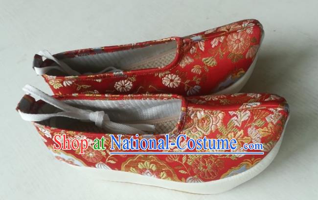 China Handmade Hanfu Shoes Red Brocade Shoes Traditional Ming Dynasty Princess Shoes Wedding Shoes