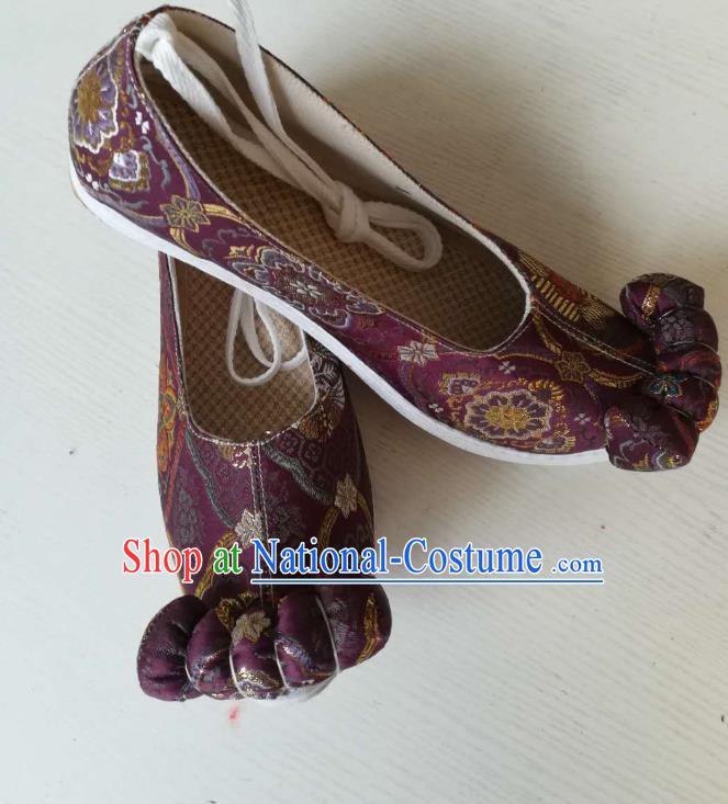 China Classical Deep Purple Brocade Shoes Traditional Song Dynasty Hanfu Shoes Ancient Princess Shoes