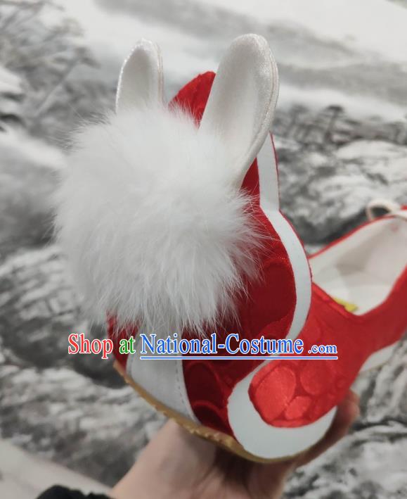 China Classical Red Brocade Shoes Hanfu Venonat Rabbit Shoes Traditional Tang Dynasty Princess Shoes