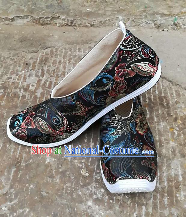 Chinese Traditional Song Dynasty Scholar Shoes Ancient Prince Black Brocade Shoes for Men