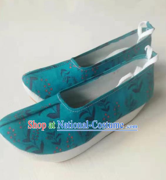 China Handmade Hanfu Shoes Traditional Ming Dynasty Princess Shoes Blue Cloth Shoes