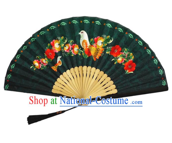 China Handmade Accordion Classical Printing Flowers Bird Silk Fan Traditional Folding Fan