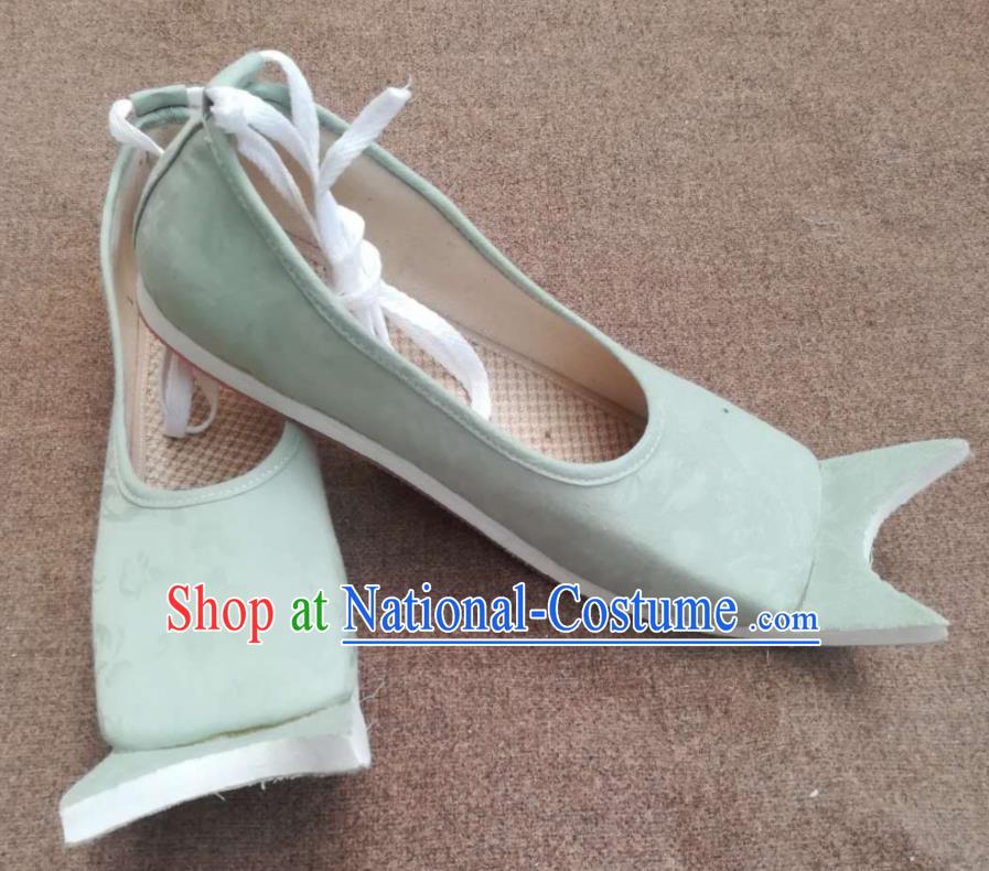 China Traditional Han Dynasty Princess Shoes Handmade Hanfu Shoes Ancient Women Light Green Cloth Shoes