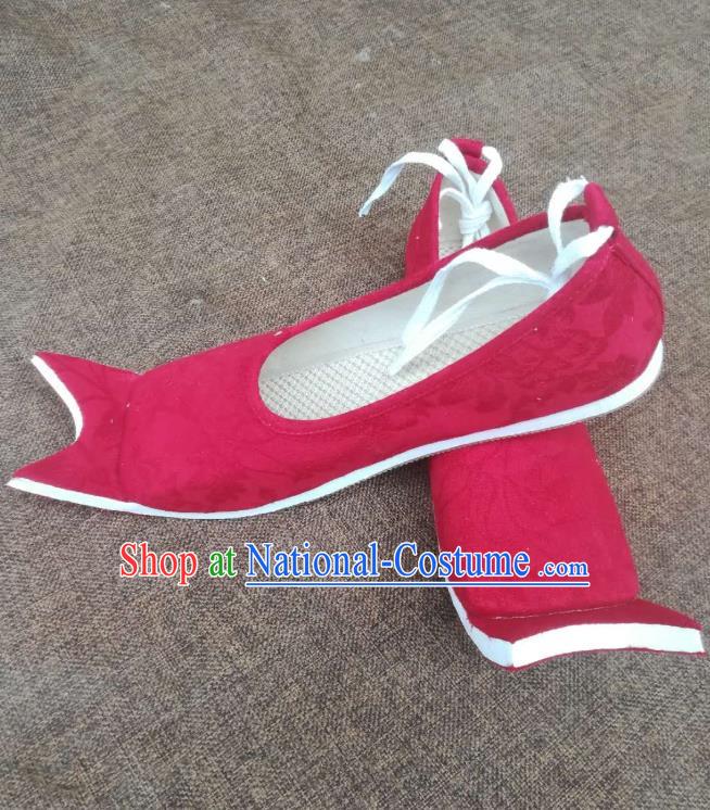 China Ancient Women Red Cloth Shoes Traditional Han Dynasty Princess Shoes Handmade Wedding Hanfu Shoes