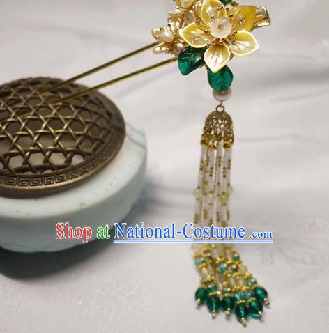 China Traditional Ming Dynasty Shell Jasminum Hairpin Handmade Ancient Princess Beads Tassel Hair Stick