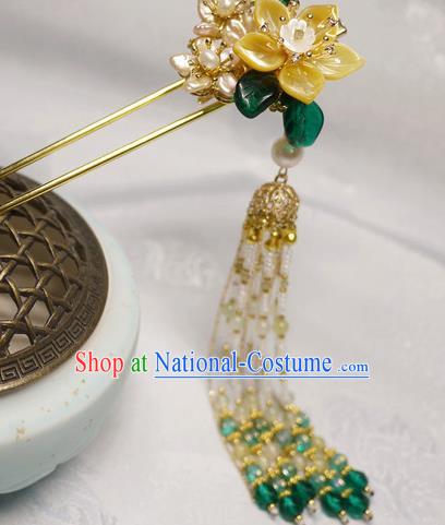 China Traditional Ming Dynasty Shell Jasminum Hairpin Handmade Ancient Princess Beads Tassel Hair Stick