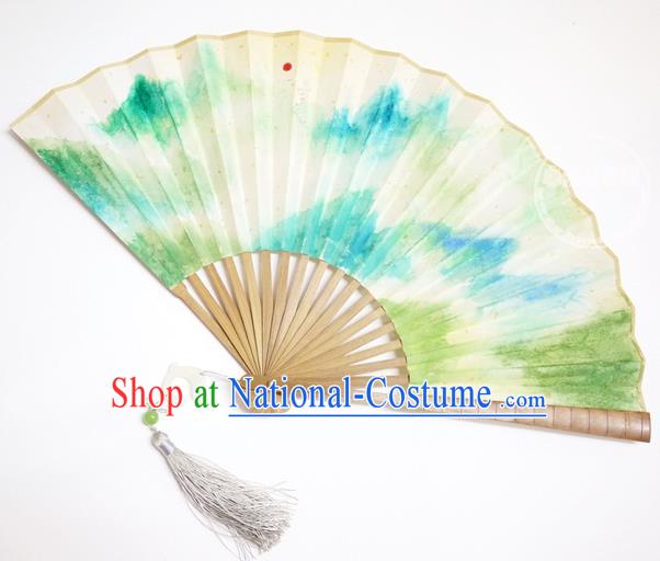 China Handmade Paper Accordion Traditional Folding Fan Classical Landscape Painting Fan