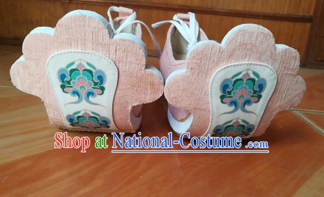 China Handmade Pink Cloth Shoes Ancient Tang Dynasty Princess Lotus Shoes Traditional Hanfu Shoes