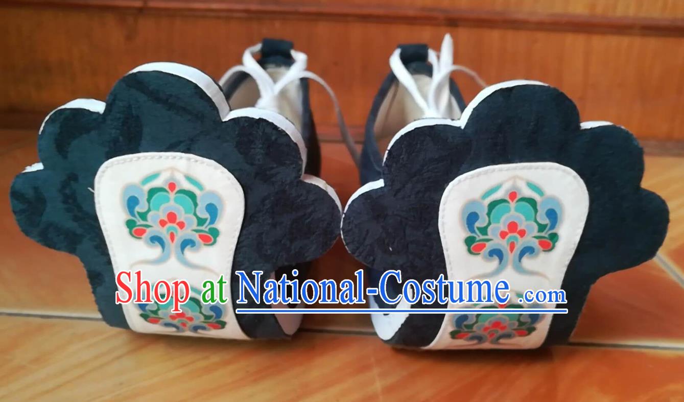 China Traditional Tang Dynasty Hanfu Shoes Handmade Black Cloth Shoes Ancient Princess Lotus Shoes