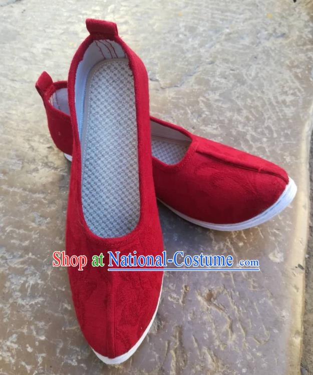 China Traditional Song Dynasty Hanfu Shoes Ancient Princess Shoes Handmade Red Flax Shoes