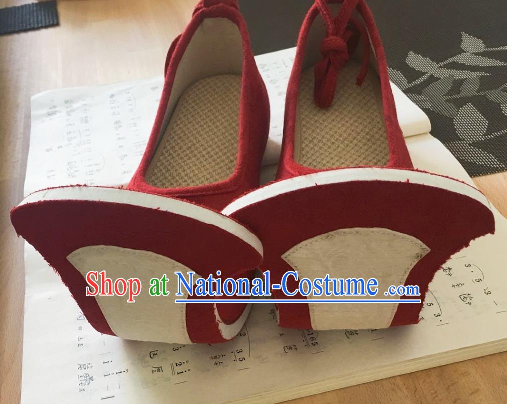 China Ancient Princess Shoes Handmade Red Cloth Shoes Traditional Tang Dynasty Palace Hanfu Shoes