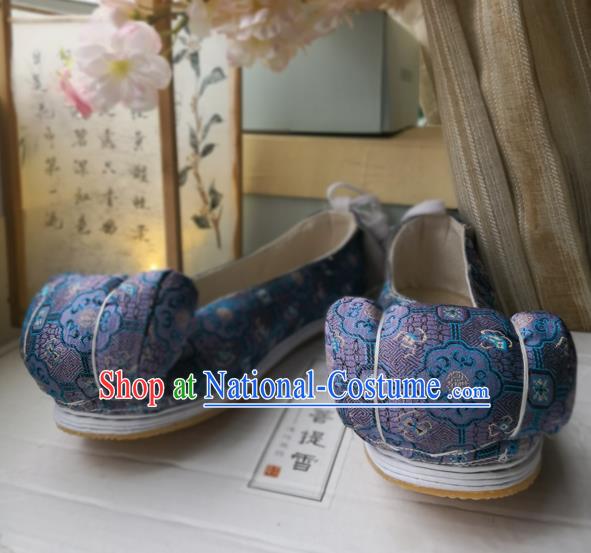 China Handmade Satin Shoes Ancient Princess Hanfu Shoes Traditional Song Dynasty Royalblue Brocade Shoes