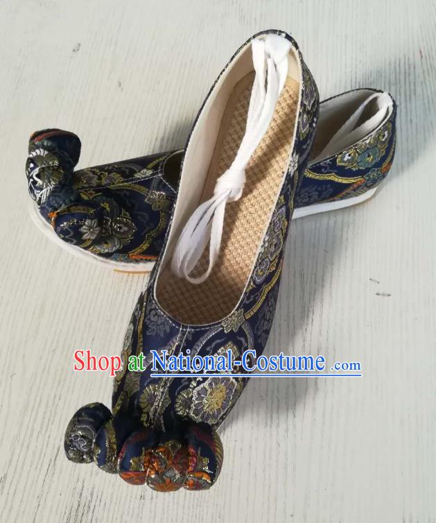 China Traditional Song Dynasty Hanfu Shoes Ancient Princess Shoes Classical Navy Brocade Shoes