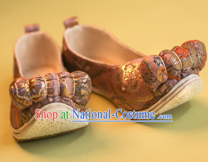 China Pink Satin Shoes Traditional Song Dynasty Wedding Shoes Handmade Ancient Princess Shoes