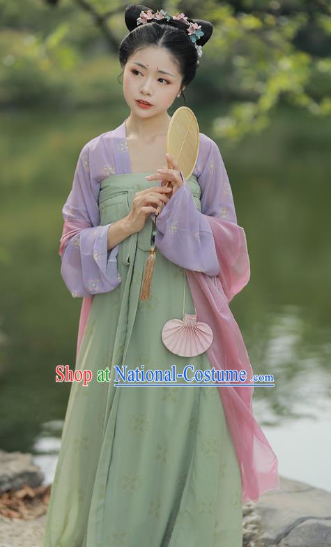 China Traditional Tang Dynasty Country Girl Historical Costume Ancient Young Lady Hanfu Dress