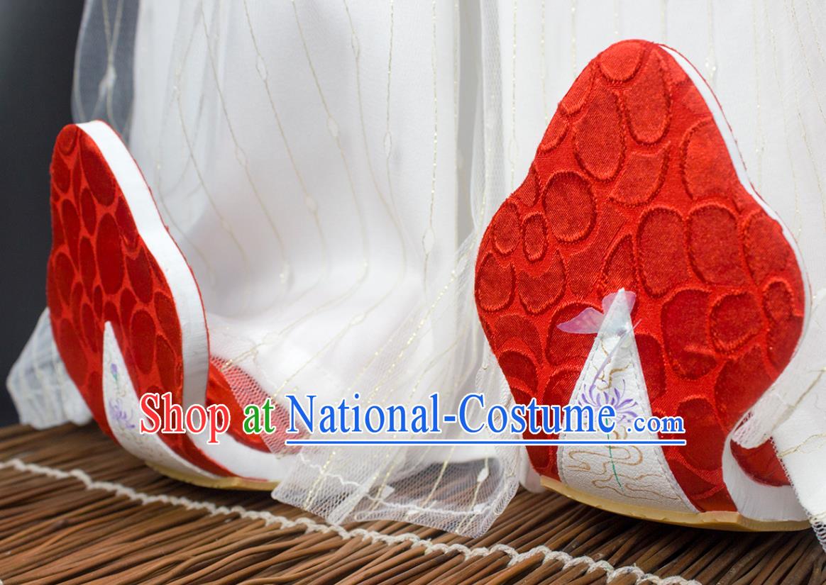 China Hanfu Hand Painting Manjusaka Shoes Classical Red Brocade Shoes Traditional Tang Dynasty Princess Shoes