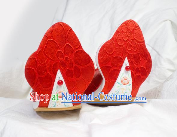 China Classical Red Brocade Shoes Traditional Tang Dynasty Princess Shoes Hanfu Hand Painting Peony Shoes