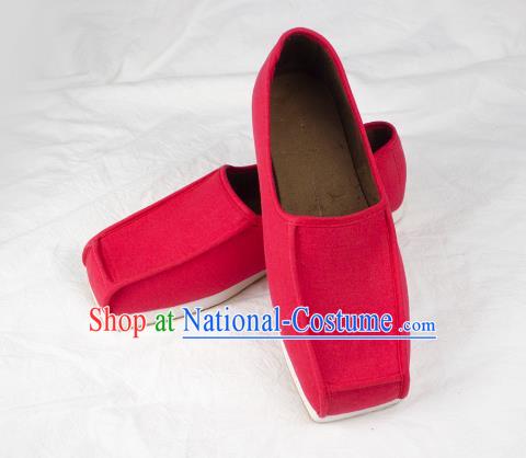 Chinese Handmade Ancient Scholar Red Flax Shoes Traditional Ming Dynasty Taoist Shoes