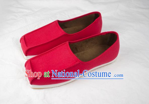 Chinese Handmade Ancient Scholar Red Flax Shoes Traditional Ming Dynasty Taoist Shoes