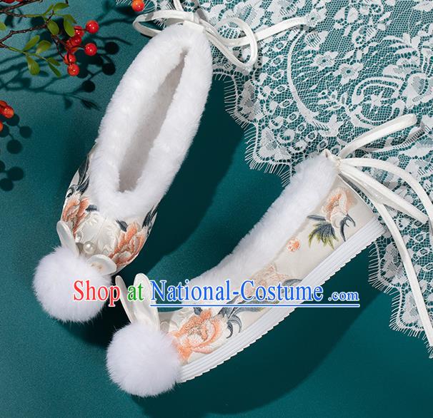 China Traditional Embroidered Hanfu Shoes Ming Dynasty Princess Shoes Classical Beige Brocade Shoes