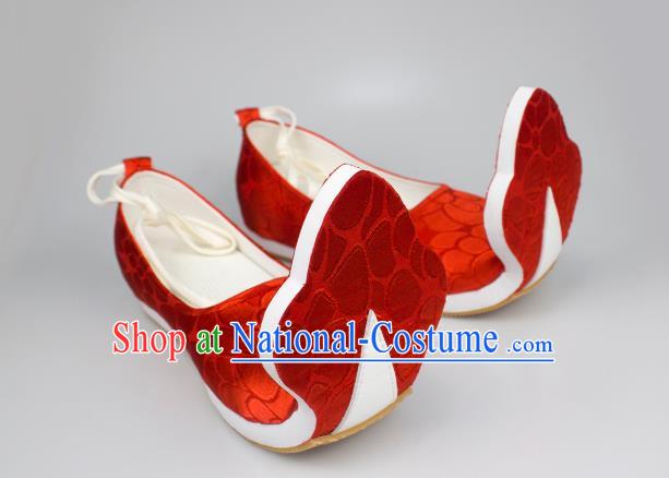 China Handmade Red Brocade Shoes Classical Wedding Shoes Traditional Tang Dynasty Princess Shoes