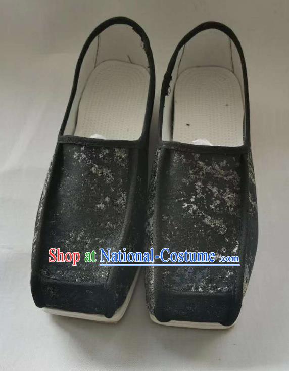 Chinese Handmade Black Satin Shoes Ancient Official Hanfu Shoes Traditional Song Dynasty Shoes