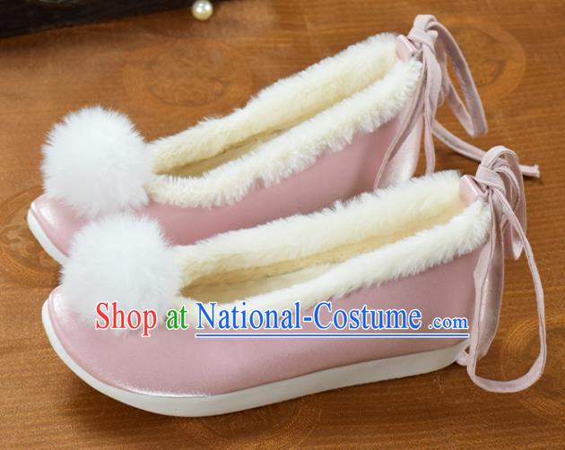 China National Pink Cloth Shoes Winter Venonat Shoes Traditional Hanfu Shoes