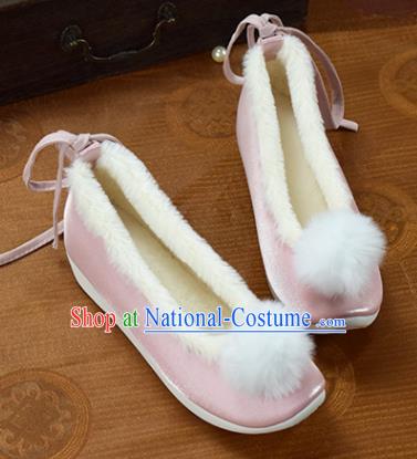 China National Pink Cloth Shoes Winter Venonat Shoes Traditional Hanfu Shoes