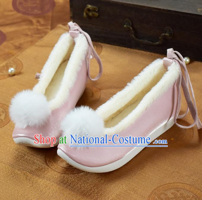 China National Pink Cloth Shoes Winter Venonat Shoes Traditional Hanfu Shoes