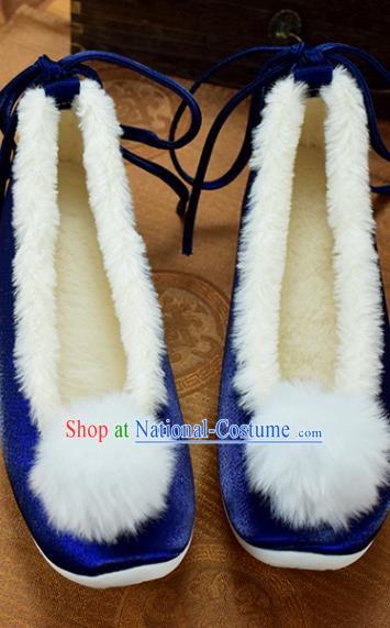 China National Royalblue Cloth Shoes Traditional Hanfu Shoes Winter Venonat Shoes