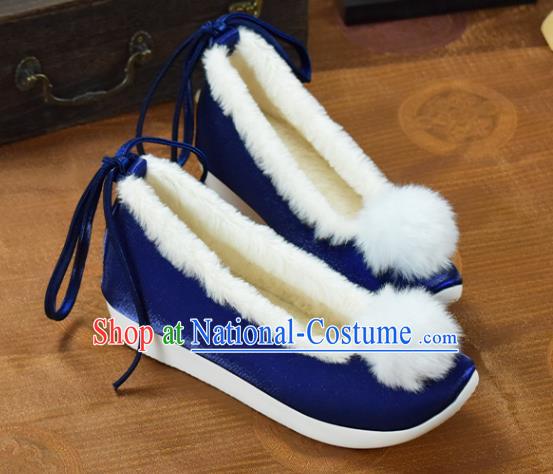 China National Royalblue Cloth Shoes Traditional Hanfu Shoes Winter Venonat Shoes