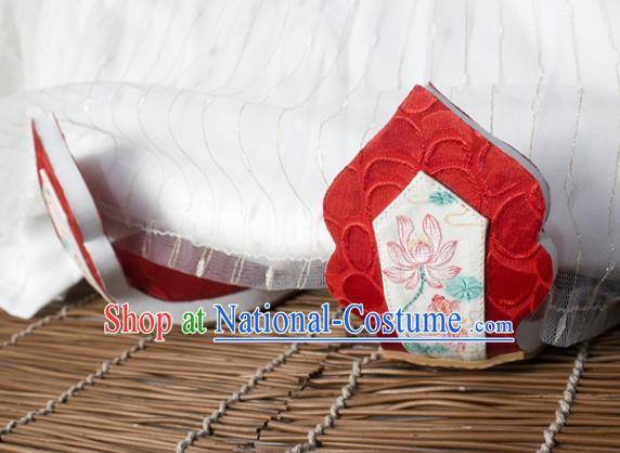 China Handmade Painting Lotus Shoes Classical Red Brocade Shoes Traditional Tang Dynasty Wedding Hanfu Shoes