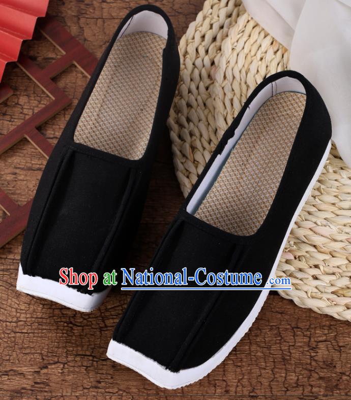 Chinese Traditional Song Dynasty Taoist Shoes Ancient Scholar Shoes Handmade Black Cloth Shoes