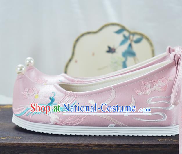 China National Shoes Traditional Wedding Shoes Pink Cloth Shoes Women Embroidered Shoes