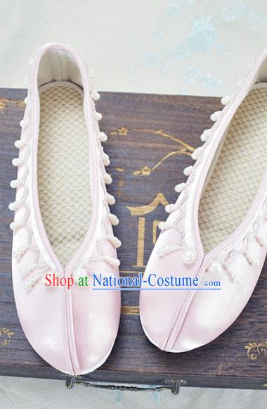 China Traditional Hanfu Shoes Pink Satin Shoes National Women Shoes