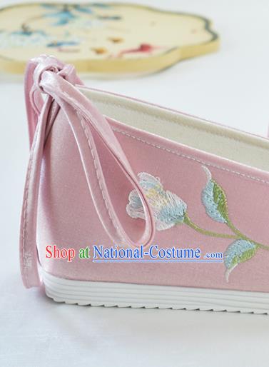 China National Pink Cloth Shoes Traditional Women Hanfu Shoes Embroidered Peony Shoes