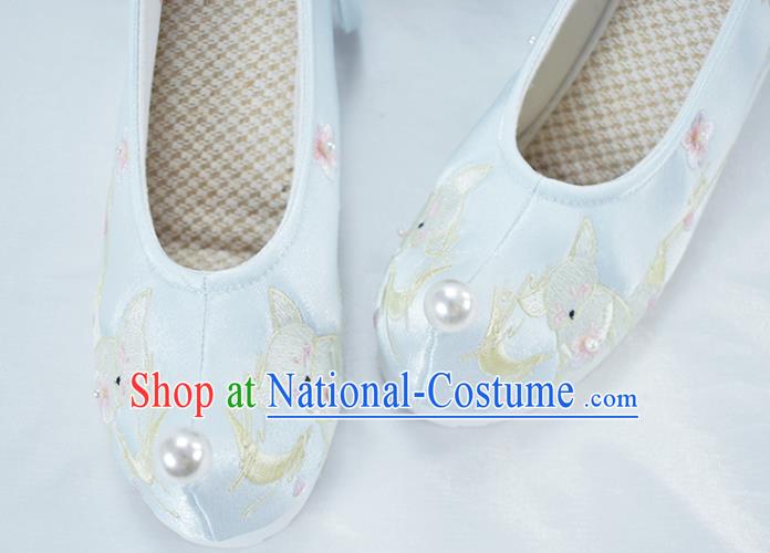 China National Women Shoes Traditional Light Blue Cloth Shoes Embroidered Shoes