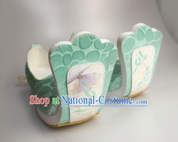 China Handmade Light Green Brocade Shoes Traditional Tang Dynasty Princess Shoes Classical Painting Orchids Shoes