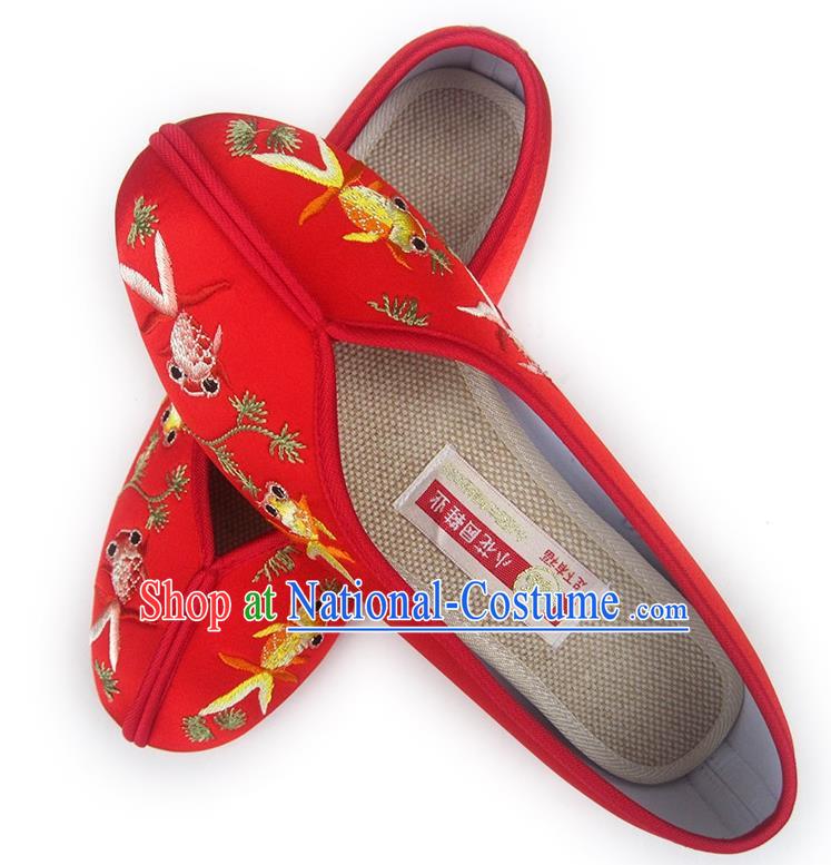 China Embroidered Red Satin Shoes Traditional Wedding Shoes National Women Shoes