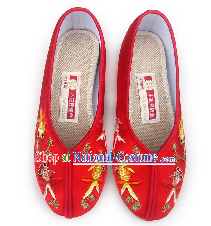 China Embroidered Red Satin Shoes Traditional Wedding Shoes National Women Shoes