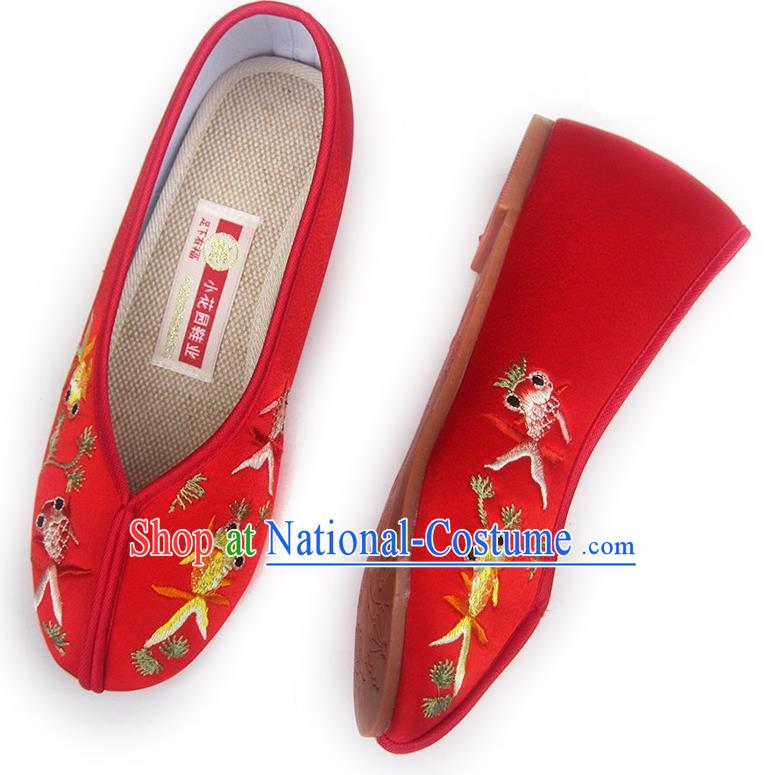 China Embroidered Red Satin Shoes Traditional Wedding Shoes National Women Shoes