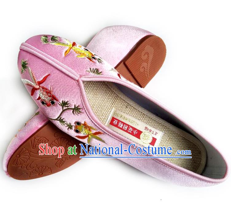 China National Beijing Shoes Traditional Wedding Shoes Embroidered Pink Satin Shoes